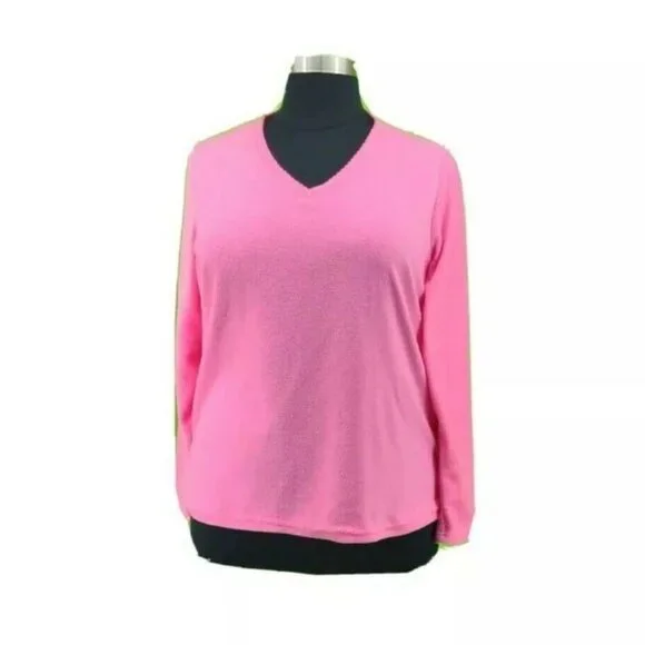 Rene Rofe Womens Pajama Shirt Top Sweater Fleece Pink L/S Size XL NEW - Picture 1 of 6